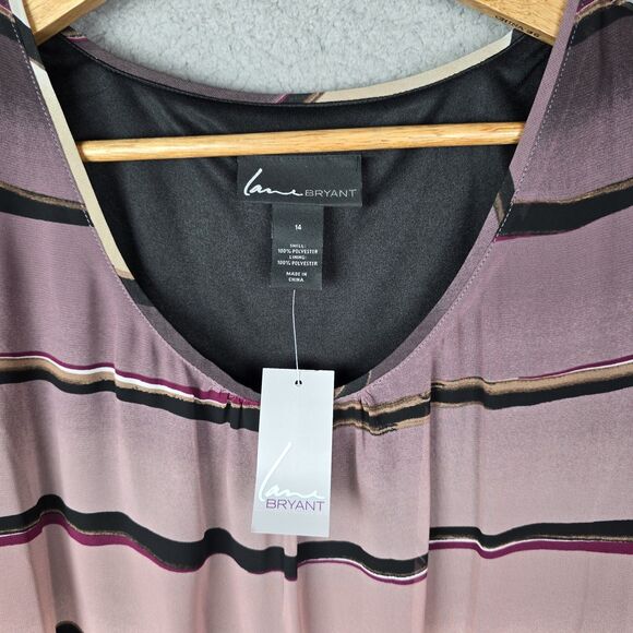 Lane Bryant Womens Top Blouse 14W Plus Ombre Stripe Overlap Split Back Flowy - Picture 6 of 12